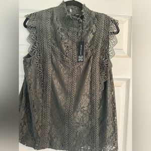 Lace tank high neck sleeveless top